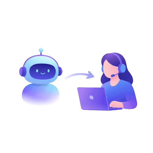 Illustratie van een chatbot die een gesprek doorverbindt naar een medewerker met headset Photo - Illustratie van een chatbot die een gesprek doorverbindt naar een medewerker met headset