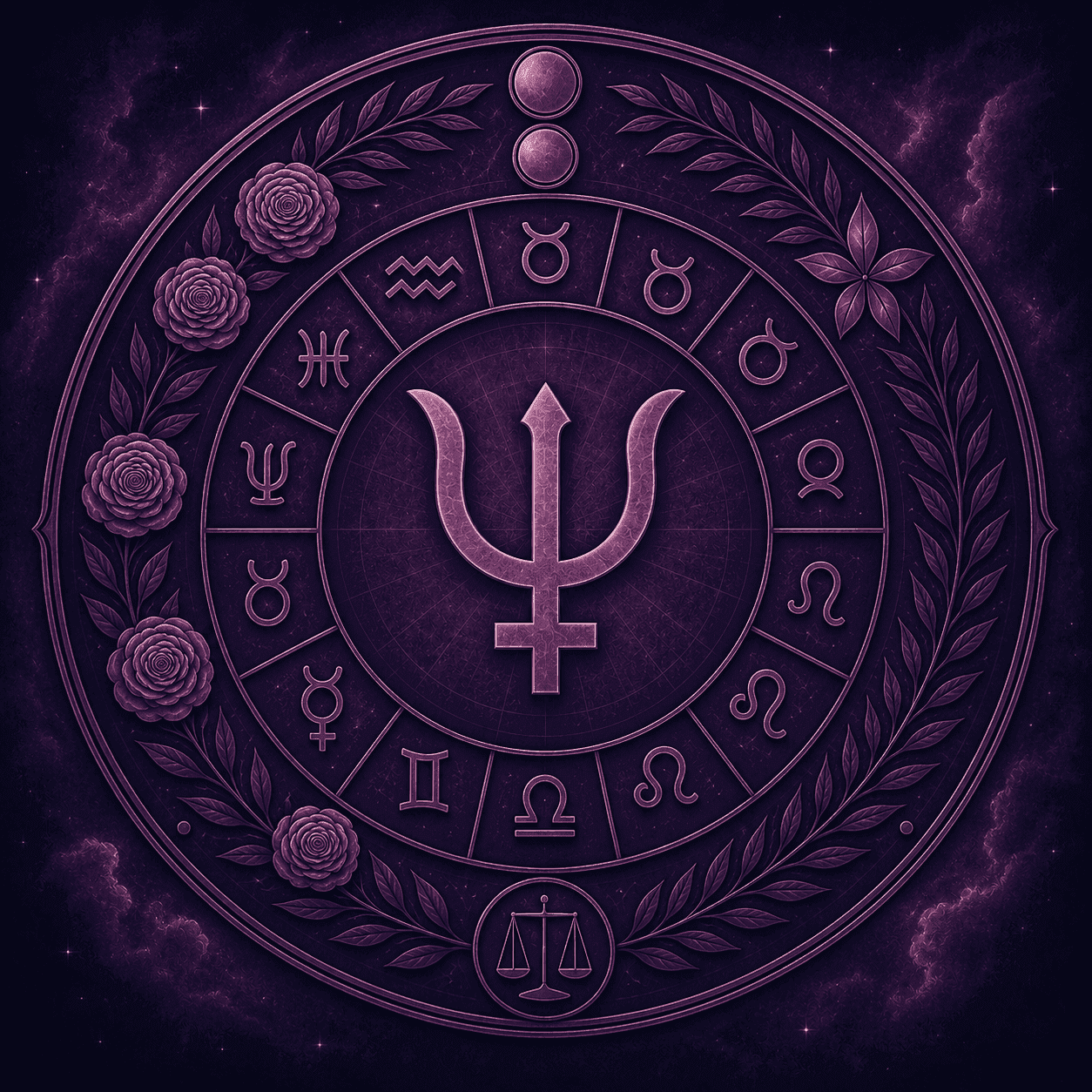 Overzicht van de Neptunustekens in het gedeelte met astrologische kaarten van AskNebula Photo - Overzicht van de Neptunustekens in het gedeelte met astrologische kaarten van AskNebula